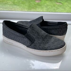 MICHAEL‎ MICHAEL KORS Keaton Logo Slip-On Sneakers, Black Coated Canvas sz 7.5M